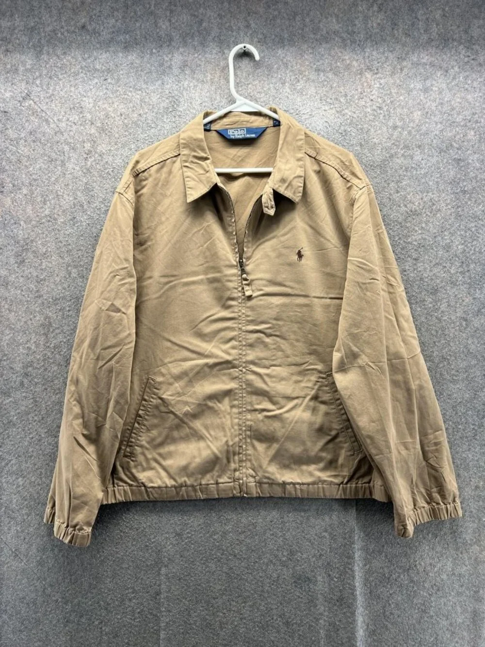 Polo Ralph Lauren Jacket Mens Large Beige Canvas Full Zip B Swing Harrington vtg